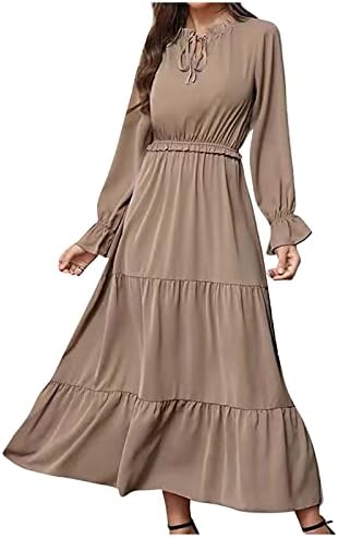 Nokmopo есенски фустани за жени обична мода цврста боја лабава долга ракави џебна кошула фустан забава макси фустан
