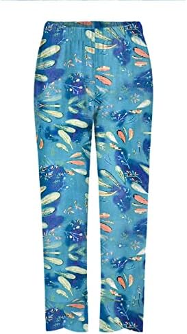 Летни панталони Капри за жени обични памучни постелнина еластична панталона на половината, залепени лабави плажа глуждот исечени панталони
