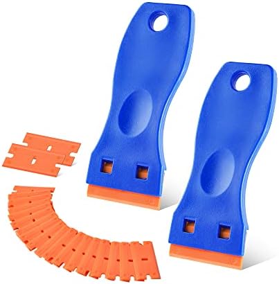 Пластична алатка за пластично бришење на жилет од Reevaa, пластична стругалка со 20 парчиња двојни овиди со пластика, сечила за жилет за