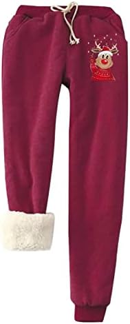 Зимски зимски топли панталони Шерпа наредени термички џемпери Божиќни ирваси печатени панталони со џебови со џебови