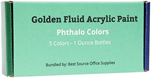 Златна флуидна акрилна боја сет - 5 бои, фтало сина, фтало сина, зелена зелена боја, зелена фтало, тиркизна фтало - 1 мл. Шишиња