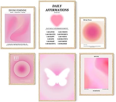 Трендовски wallидни уметности отпечатоци од ангел број постер розово аура уметнички дела Шарено градиентско сликање дневни афирмации