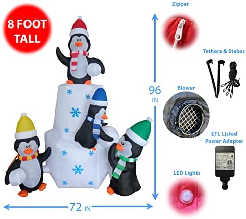 8 нозе високи Божиќни надуени пингвини семејство кои играат снежни топки во снегот декор на отворено затворен празник украси,