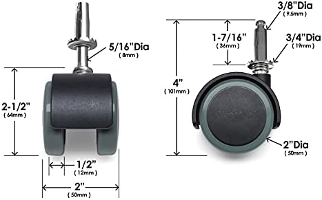 Slipstick CB681 2 инчи за заштитник на подот Гума рибарски тркала 5/16 инчи СТЕМ или Опции за монтирање на горната плоча - црна/сива