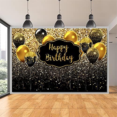 Среќен роденден позадина за мажи жени злато и црни балони сјајни бокеј златни дамки транспарент 30 -ти 40 -ти 50 -ти 60 -ти 70 -ти 80 -ти 80 -ти