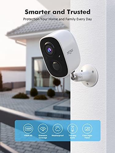 Безбедносни камери Dzees Wireless Outdoor - Spotlight & Siren, 1080p батерии WiFi камери за домашна безбедност, откривање на движење