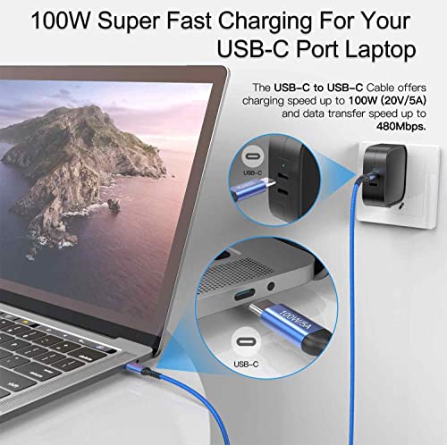 [20FT/6M] Дополнителен долг USB-C до USB-C кабел 100W, кабел за брзо полнење со кабел за полнење, најлонски плетенка, компатибилен со Samsung