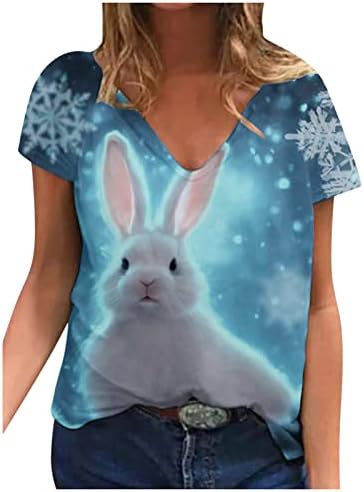Велигденски кошули за жени 3Д печати симпатична кошула за зајаче, смешна празнична блуза лето 2023 екипаж на кратки ракави за кратки