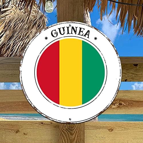 Гвинеја знаме метална калај калај wallидна уметност декор Алуминиум метален венец знак Shabby Rust Fade отпорен на патриотски