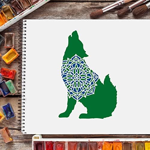 Howил на волк на прсти - мандала за цртање на сликање матрици Шаблон 11.6x8.3 инчи пластични матрици декорација за еднократно матрици