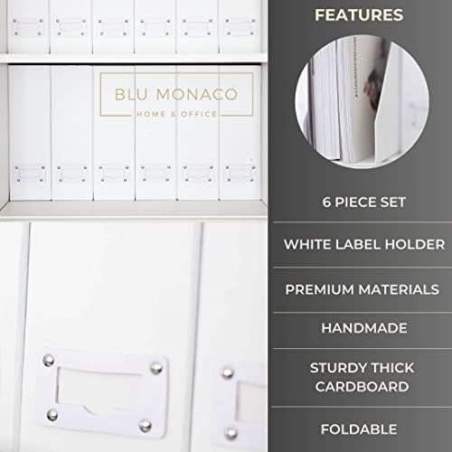 Blu Monaco Declutter во стил со сет од 6 бели списанија за датотеки со списанија со бела кожа држачи за етикети - модерен декор за