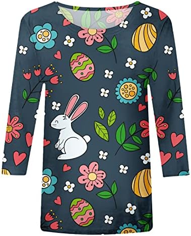 Велигденски кошули за жени Симпатична графичка мета трендовски 3/4 ракави врвови на лесен екипаж за блузи жени краток ракав