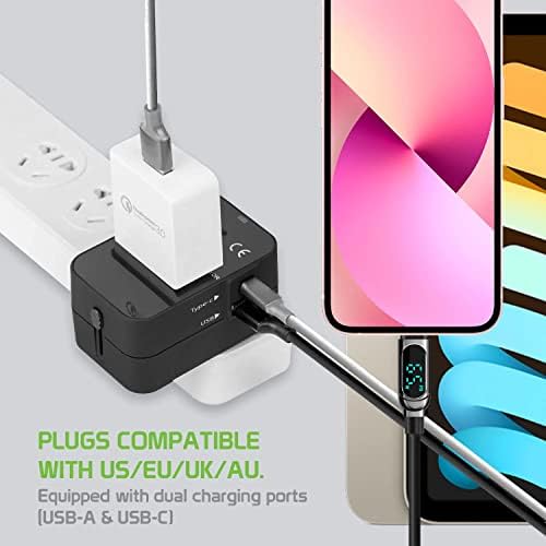 Travel USB Plus Меѓународен адаптер за напојување компатибилен со Samsung Galaxy On7 за светска моќ за 3 уреди USB Typec, USB-A за патување
