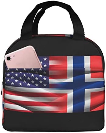 SwpWab Американско Норвешко Знаме Пренослива Фолија За Повеќекратна Употреба Задебелена Изолирана Бенто Торба И За Мажи И За Жени