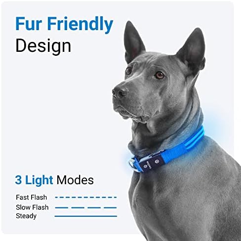 Tractive LED светло осветлување од кучиња - 3 светлосни режими за ноќно одење, водоотпорно, полнење, до 10 часа батерија, сина
