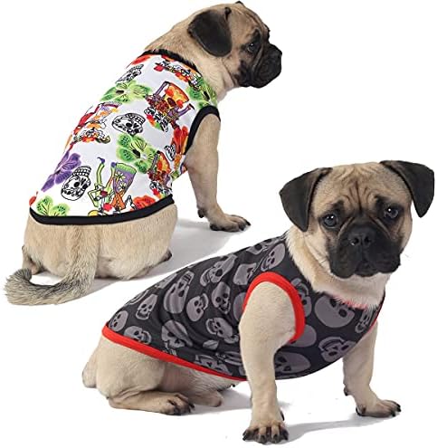 Hozz 2 пакува кучиња симпатични маици за мали кучиња трајни полиестер летни облеки без намалување на модниот череп м