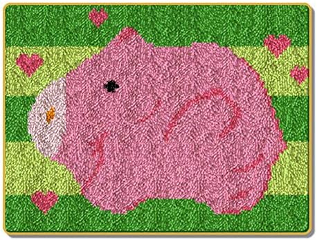 Комплет за килим со кука за заклучување за возрасни розови свињи комплети за шиење со печатено платно за вез, бушава декорација и активност, зелена, 85 см * 63см/33 * 25 во