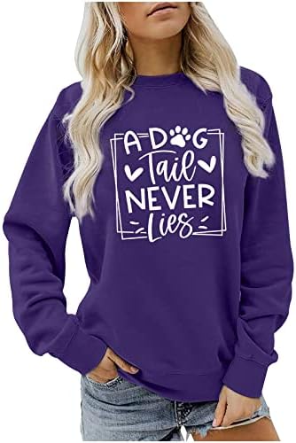 Куче Таи никогаш не лаже врвови за женски кучиња шепаки графички маици со долги ракави екипаж пулвер, модни блузи за печатење, модни блузи