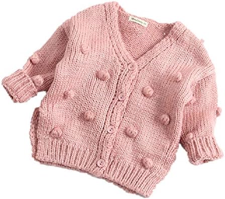 Дете за бебиња за бебиња Зимски палто Помпом копче плете џемпер кардиган деца со долга ракав топла јакна надворешна облека