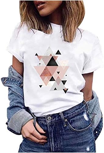 Миашуи кратки ракави маица вратот geенски геометриски женски круг лабава модна печатена графичка жени со кратки ракави кошули