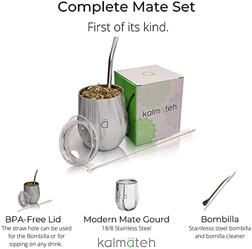 Kalmateh yerba Mate Gourd Extra Grarge Mate Cup со BPA бесплатно патување за патувања, Bombilla Filter Strap & Bombilla Cless