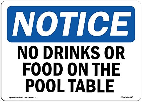 Знак за известување OSHA - Нема пијалоци или храна на маса за базен | Цврст пластичен знак | Заштитете ја вашата деловна активност, градилиште,