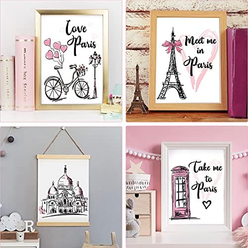 4 парчиња печати за уметност во Париз, розова Ајфелова Телефонска штанд романтичен париз тема просторија нераспорен уметнички постер