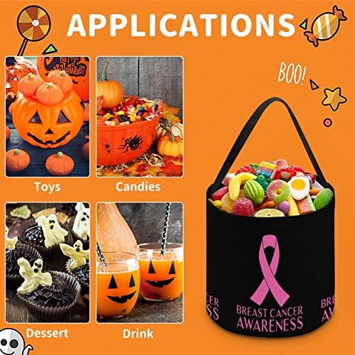 Свеста за рак на розова рак на дојка за Ноќта на вештерките трик или третирајте ја торбата за тота за корпи за бонбони што може да се употреби