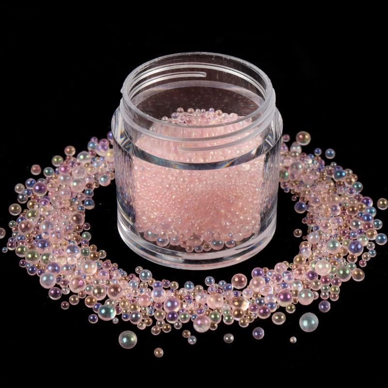 15g Aurora Мешани ситни ригистони кристални мониста за нокти, розово стакло топка камен декорација на нокти Арт додатоци DIY материјали