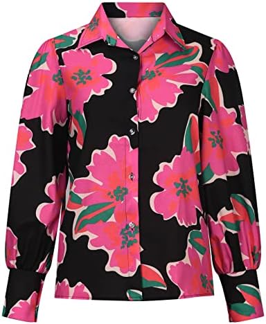 Копчиња за женски надолу кошули Гроздобер цветни блузи со долги ракави маички со кокосови работни врвови, облечени слатки маици
