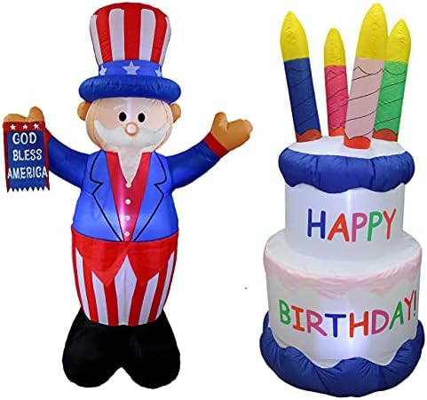 Два патриотски и роденденски украси за украси, вклучуваат 6 нозе високиот ден на независноста на надувување чичко Сем со Божја Благословете