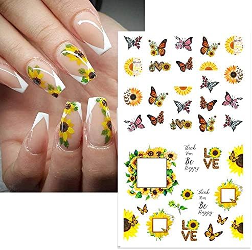 Сончоглед Сакура налепница за нокти, пеперутка цвеќиња Вода за нокти, апстрактна слика лице графити цветни акварели лизгачи нокти тетоважи