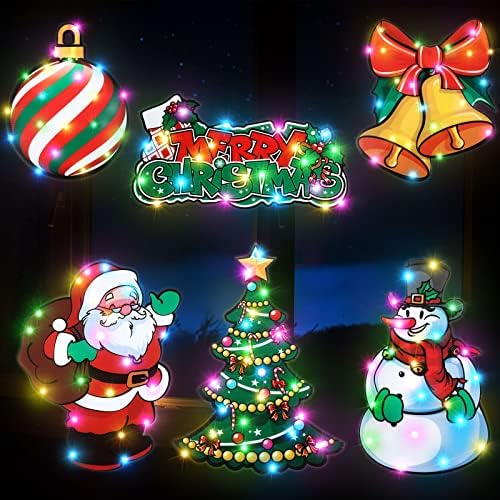 6 компјутери Божиќни прозорец светла Декорации Осветлена Божиќна прозорец Силуета Осветли од празници прикази Божиќни знаци виси украси