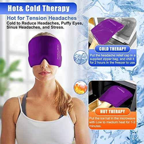 Мигрена ледена глава за завиткување, капаче за олеснување на главоболката за мигрена со ладна и топла терапија, надградена капа за олеснување