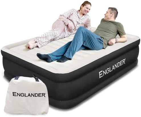 Душек за воздух во Англијан w/вграден пумпа - Луксузен двоен надувување кревет за дома, патување и кампување - Премиум кревање