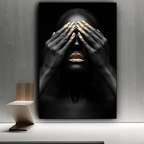 Црна рака и златна усна африканска црна гола жена масло сликарство на платно cuadros постери отпечатоци од wallидна уметност слика за дневна