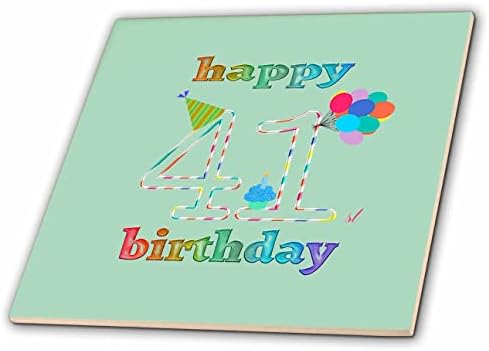 3дроза Среќен 41 Роденден, Кекс Со Свеќа, Балони, Капа, Шарени-Плочки
