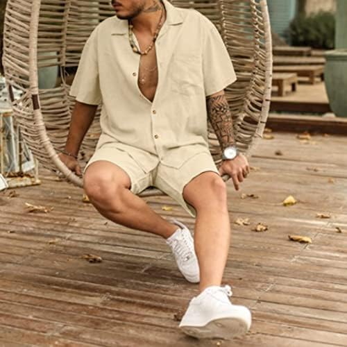 Мажите парчиња памучни постелнина поставени кратки ракави и обични шорцеви на плажа летни јога облекуваат во костум за човекот