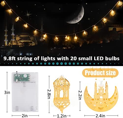 Стринг светлина на Рамазан Еид - 9,8 стапки 20 LED диоди Мубарак Стринг светлина, муслимански стринг декор со месечина starвезда Керозин