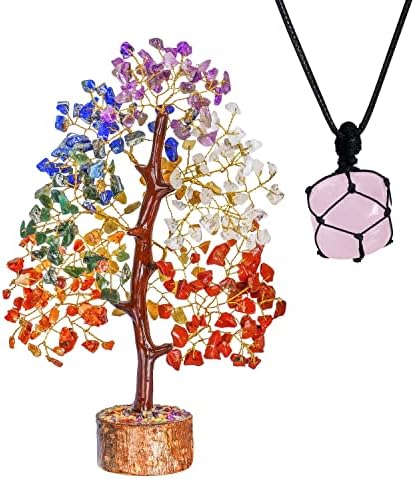 7 Чакра Кристално дрво на животот, Чакра Кристал, скапоцен камен, дрво Фенг Шуи, седум дрво Чакра, кристално ѓердан, кристален приврзок од роза