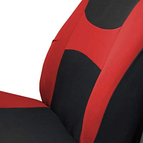 FH Group Automotive Car Seat Covers Breezy Flat Foam Padding крпа Целосно поставување на црвени седишта, воздушно перниче и поделени на задните