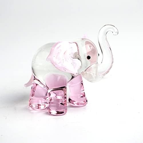 Зоокрафт, среќни слонови фигурини розово разнесено уметничко стакло колекционерско украсно украси за украси, 1,5 x 2,5 x 1,8 инчи