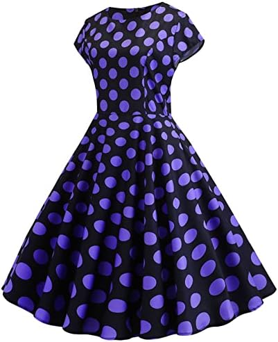 Fragarn летни фустани за жени плажа, жени гроздобер од 1950 -тите ретро кратки ракави точки печатење вечерна забава за замав
