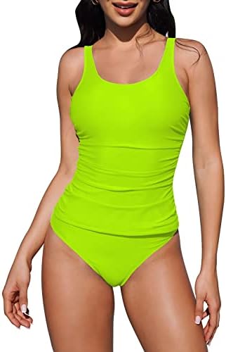 SovoyOntee Womens Tankini Bathing Suitts Twome Control Control Sweats Sud Conture Ruched Top со дното на бикини
