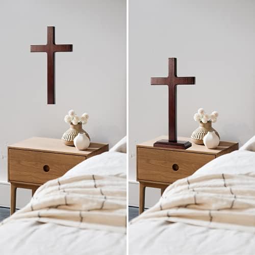 Куксбет дрвен wallиден крст со штанд за виси или стои 12,5 инчи Исус Христос католичко дрво изработено крст за wallидна декорација маса