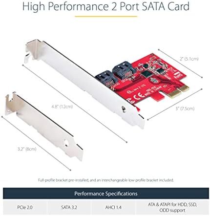 StarTech.com SATA PCIe Картичка - 2 Порт PCIe Sata Експанзија Картичка-6Gbps-Целосна/Низок Профил-PCI Експрес НА SATA Адаптер/Контролер-ASM1061