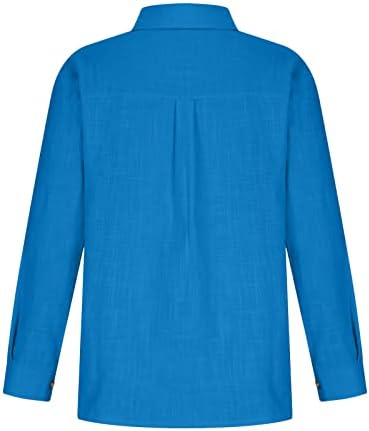 Падот на блузи за жени обични v врат кратки ракави женски памучни постелнини врвови гроздобер копче надолу по блуза со џебови