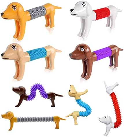 Сензорни играчки за аутизам за деца, поп цевки од 4 парчиња пролетно куче, фигури играчки за дете 3 4 5 6 7 8, поп -цевки за олеснување на