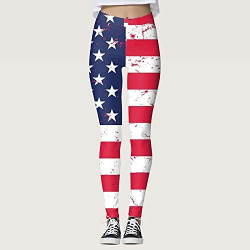 4 -ти јули високи хеланки за половината за жени во САД знаме што трчаат по јога хеланки Ултра меко четкано истегнување на вежбање фитнес