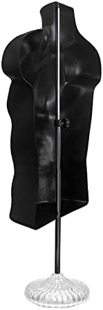 Црна машка и женска шуплива грб манекен торзо сет w/ штандови со метален пол, големини на С-М